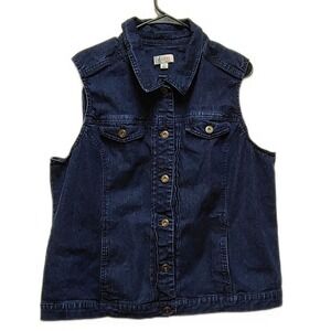 Denim & Co Dark Wash Womens Denim Vest XL Button Front Structured Utility